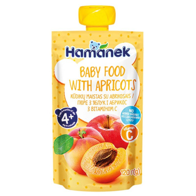 Фруктове пюре Hamanek з яблук і абрикос, з 4 міс., 120 г Фруктове пюре Hamanek з яблук і абрикос, з 4 міс., 120 г