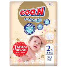 Підгузки Goo.N Premium Soft, розмір 2/S, 3-6 кг, 70 шт.