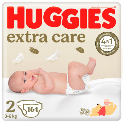Підгузки Huggies Extra Care, розмір 2, 3-6 кг, 164 шт.