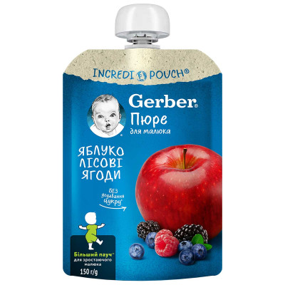 Фруктове пюре Gerber з яблук та лісових ягід, 6 міс., 150 г в Тернополе Фруктове пюре Gerber з яблук та лісових ягід, 6 міс., 150 г в Тернополе