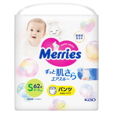 Підгузки-трусики Merries, розмір S, 4-8 кг, 62 шт.