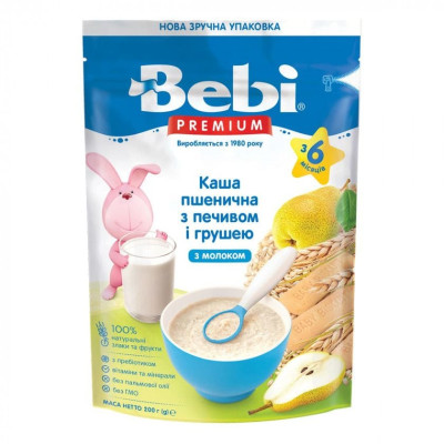 Каша молочна Bebi Premium Пшенична з печивом і грушею, з 6 міс., 200 г в Ровном Каша молочна Bebi Premium Пшенична з печивом і грушею, з 6 міс., 200 г в Ровном
