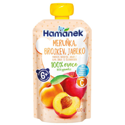 Фруктове пюре Hamanek з яблука, абрикоса та персика, з 6 міс., 100 г в Тернополе Фруктове пюре Hamanek з яблука, абрикоса та персика, з 6 міс., 100 г в Тернополе