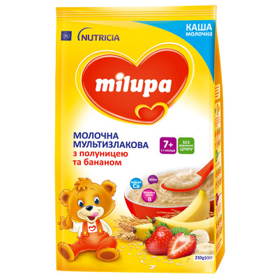 Молочна мультизлакова каша Milupa з полуницею та бананом, з 7 міс., 210 г в Ровном Молочна мультизлакова каша Milupa з полуницею та бананом, з 7 міс., 210 г в Ровном