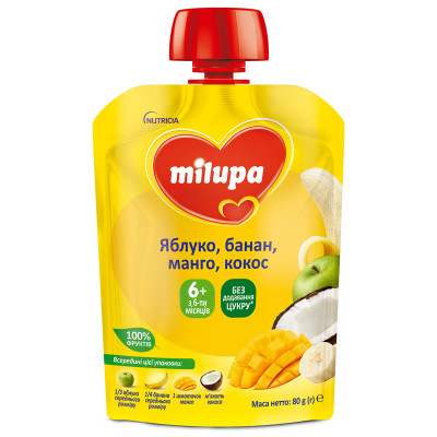 Фруктове пюре Milupa Яблуко, банан, манго, кокос, з 6 міс., 80 г в Ровном Фруктове пюре Milupa Яблуко, банан, манго, кокос, з 6 міс., 80 г в Ровном
