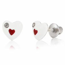 Сережки UMa&UMi Серце у серці срібло червоно-білі (5318431657997)