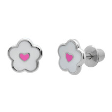 Сережки UMa&UMi Квіточка з сердечком біло-рожевий (5486222642481)