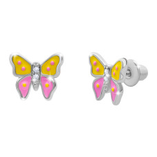 Сережки UMa&UMi Метелик з кристалами жовто-рожеві (2062318657190)