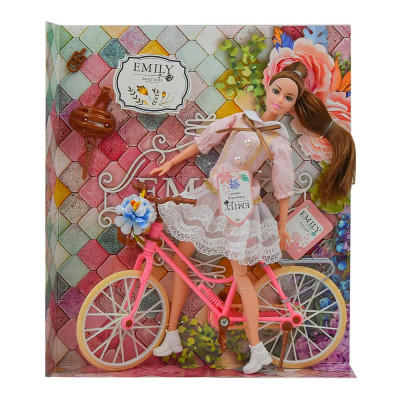 Лялька Emily Шатенка у рожевій сукні із велосипедом (QJ077) в Чернигове