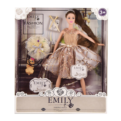 Лялька Emily шатенка у бежевій сукні з собачкою (QJ090A) в Чернигове