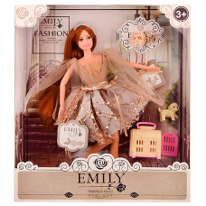 Лялька Emily шатенка у коричневій сукні з собачкою (QJ090C)