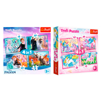Набір пазлів Trefl Дивовижний світ Фрозен та Магія Єдинорогів 4 в 1 (34381/34389) в Одессе