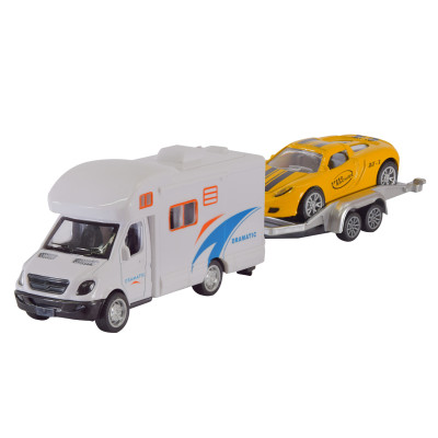 Автомодель Автопром біла з жовтим авто на причепі (AP7462/2)
