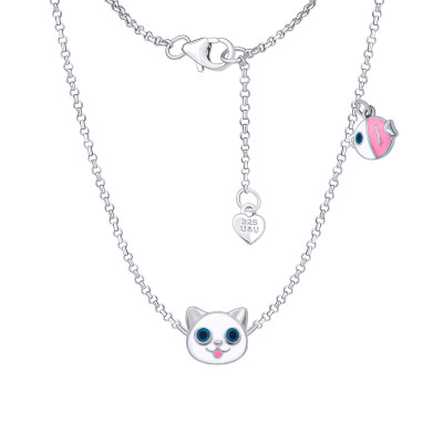 Кольє UmaUmi Zoo Котик з рибкою із білою та рожевою емаллю (2210000019027) во Львове
