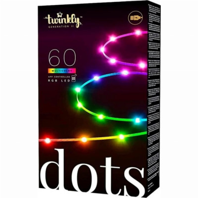 ​Гірлянда Smart LED Twinkly Dots Lights RGB 60 IP20 3м кабель прозорий без БЖ (TWD060STP-T)
