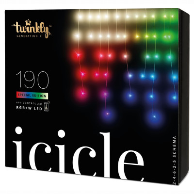 ​Гірлянда Smart LED Twinkly Icicle RGBW 190 IP44 5м кабель прозорий (TWI190SPP-TEU)