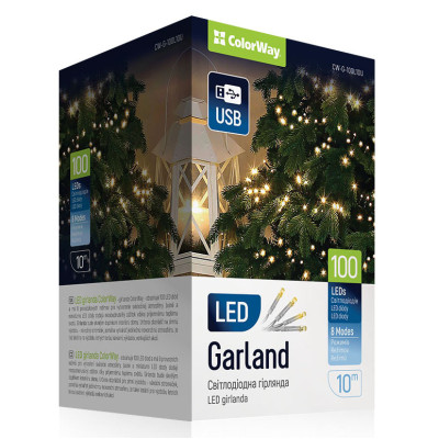 ​Світлодіодна гірлянда СolorWay LED 100 10м 8 функцій теплий колір USB (CW-G-100L10U)