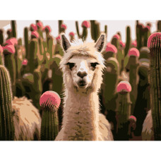 Картина за номерами Strateg Альпака серед квітів 30 х 40 см (SS-1265)