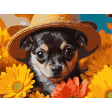 Картина за номерами Strateg Пес у солом'яному капелюсі 30 х 40 см (SS-1311)