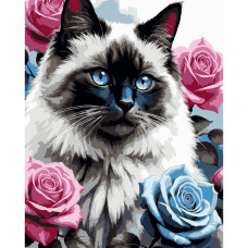 Картина за номерами Strateg Кіт з блакитними очима 40 х 50 (VG030)