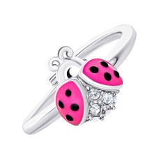 Каблучка UmaUmi Fly Сонечко блискуче з рожевою емаллю та фіанітами (2210000018600)