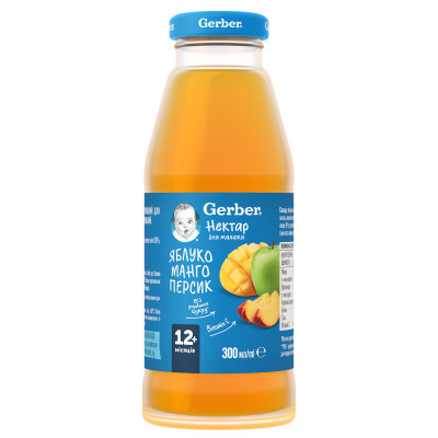 Нектар Gerber Яблуко, персик, манго, з 12 міс., 300 мл Нектар Gerber Яблуко, персик, манго, з 12 міс., 300 мл