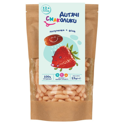 Палички неглазуровані Дитячі Смаколики Полуниця та фінік, з 12 міс., 25 г Палички неглазуровані Дитячі Смаколики Полуниця та фінік, з 12 міс., 25 г
