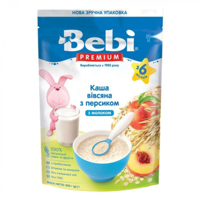 Каша молочна Bebi Premium Вівсяна з персиком, з 6 міс., 200 г Каша молочна Bebi Premium Вівсяна з персиком, з 6 міс., 200 г