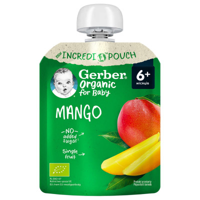 Органічне фруктове пюре Gerber Organic Манго, з 6 міс., 80 г Органічне фруктове пюре Gerber Organic Манго, з 6 міс., 80 г