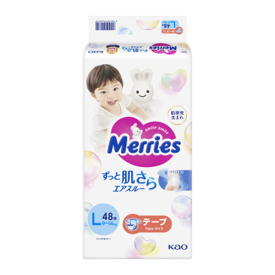 Підгузки Merries, розмір L, 9-14 кг, 48 шт.