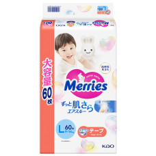 Підгузки Merries, розмір L, 9-14 кг, 60 шт.
