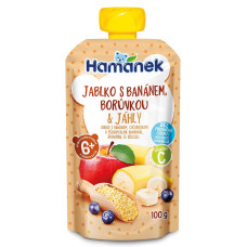 Дитяче пюре Hamanek з яблук, бананів, чорниць та пшоном, з 6 міс., 100 г