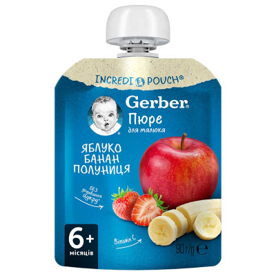 Фруктове пюре Gerber Яблуко, банан, полуниця, з 6 міс., 90 г в Ровном Фруктове пюре Gerber Яблуко, банан, полуниця, з 6 міс., 90 г в Ровном