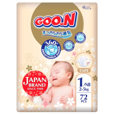 Підгузки Goo.N Premium Soft, розмір 1/NB, до 5 кг, 72 шт.