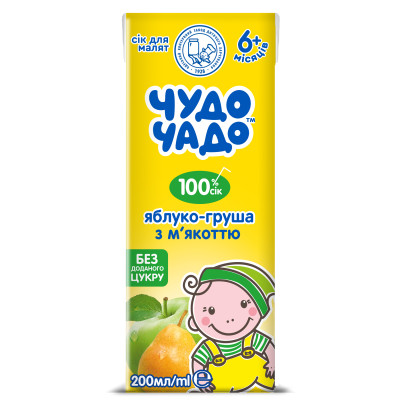 Сік Чудо-Чадо Яблуко-груша з м'якоттю, з 6 міс., 200 мл в Тернополе Сік Чудо-Чадо Яблуко-груша з м'якоттю, з 6 міс., 200 мл в Тернополе
