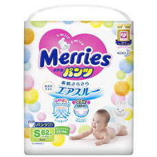 Підгузки-трусики Merries, розмір S, 4-8 кг, 62 шт