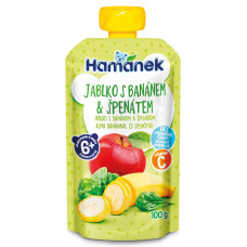 Фруктове пюре Hamanek Яблуко з бананом та шпинатом, з 6 міс., 100 г