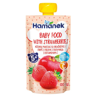 Фруктове пюре Hamanek з яблук і полуниць, з 5 міс., 120 г в Ровном Фруктове пюре Hamanek з яблук і полуниць, з 5 міс., 120 г в Ровном