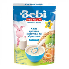 Каша молочна Bebi Premium Гречана з яблуком і абрикосами, з 5 міс., 200 г